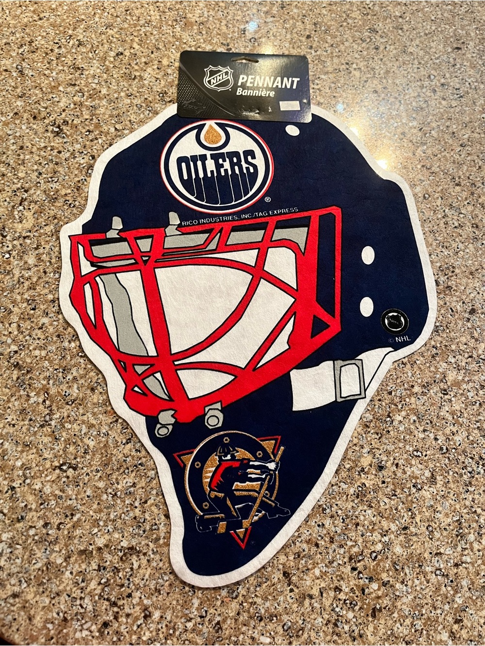 Edmonton Oilers Navy and Red Helmet Pennant Wall Decor 13” x 18”